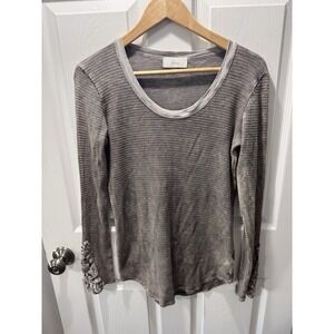 Braeve Gray Scoop Neck Dark Wash Crochet Cuff Waffle Knit Thermal top Size Small